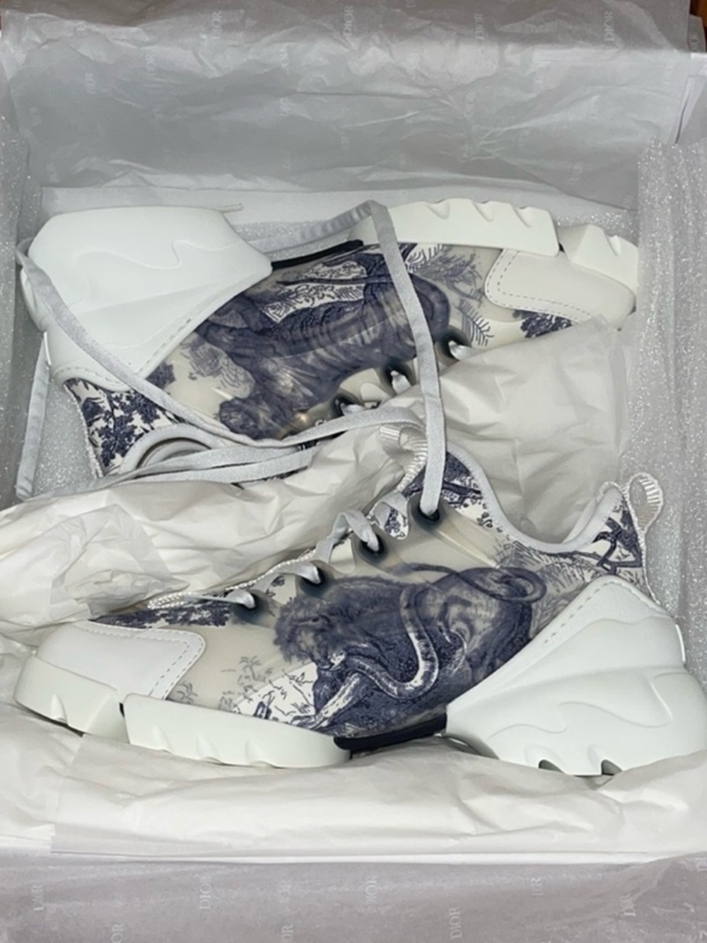 Dior Women's White & Navy Printed Low-Top Sneakers